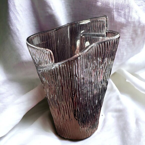 Partylite Amethyst Purple Glass Votive Candle Holder Folded Edges Flushed Color - Picture 1 of 14